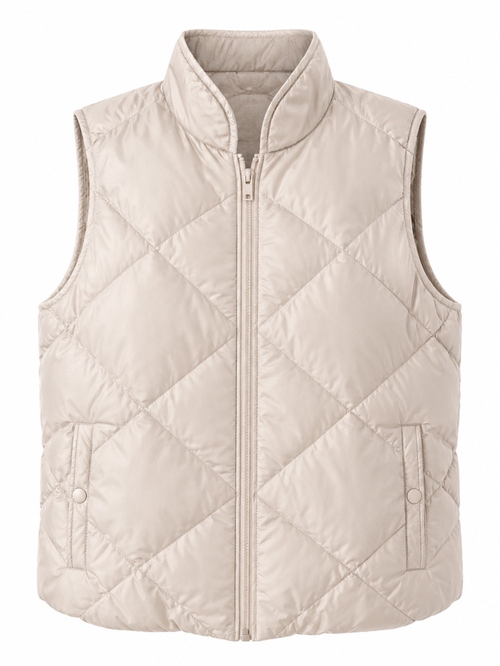 Caslon Womens Quilted Vest M Beige Nylon Down Polyester
